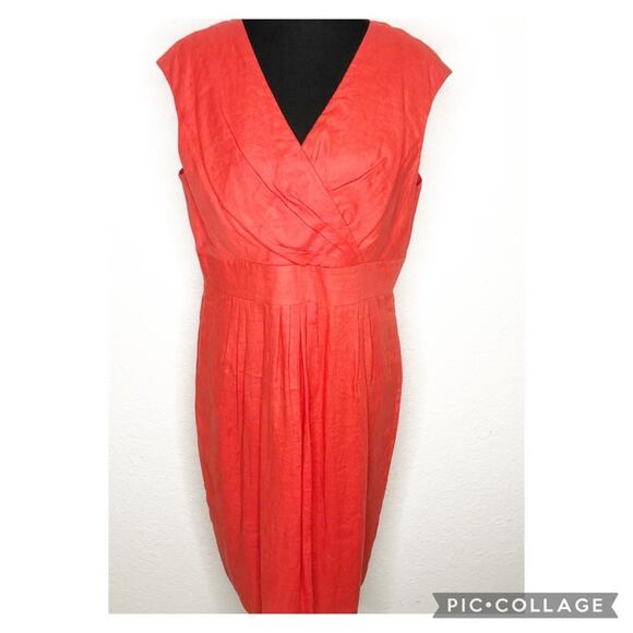 Lafayette 148 New York red orange faux wrap linen midi dress size 14 NWT - Picture 1 of 13